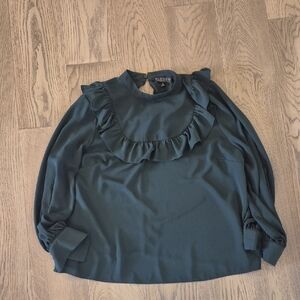 Eloquii Forest Green Ruffle Yoke Blouse